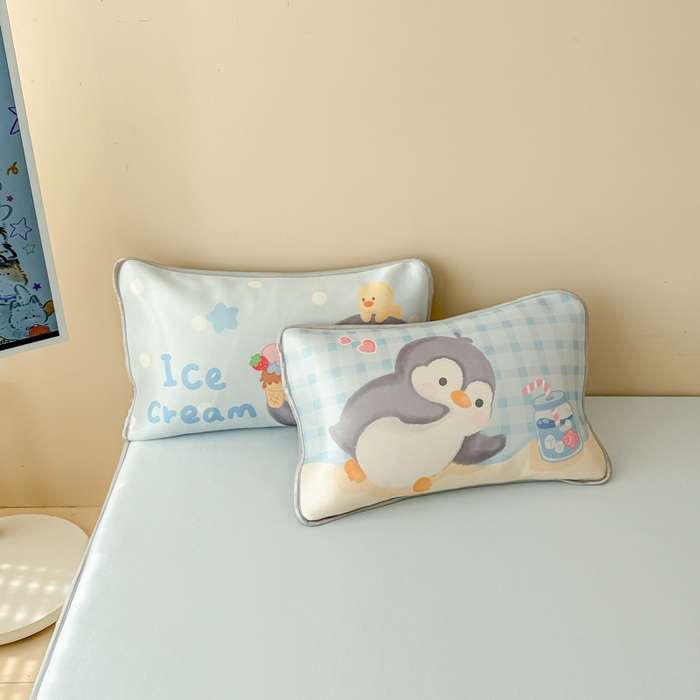 91家纺网 家纺一手货源 找家纺 慕尚家纺 2025新款凉感卡通工艺席床笠-企鹅宝宝