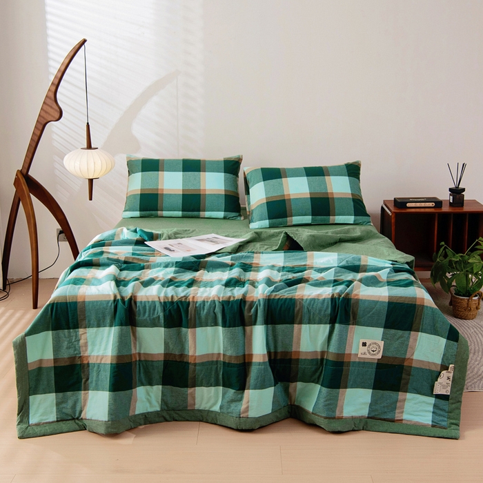 91家纺网 家纺一手货源 找家纺 鑫棉坊 2025新款全棉色织水洗棉A类棉花夏被可机洗空调被四件套床单枕套 澜海