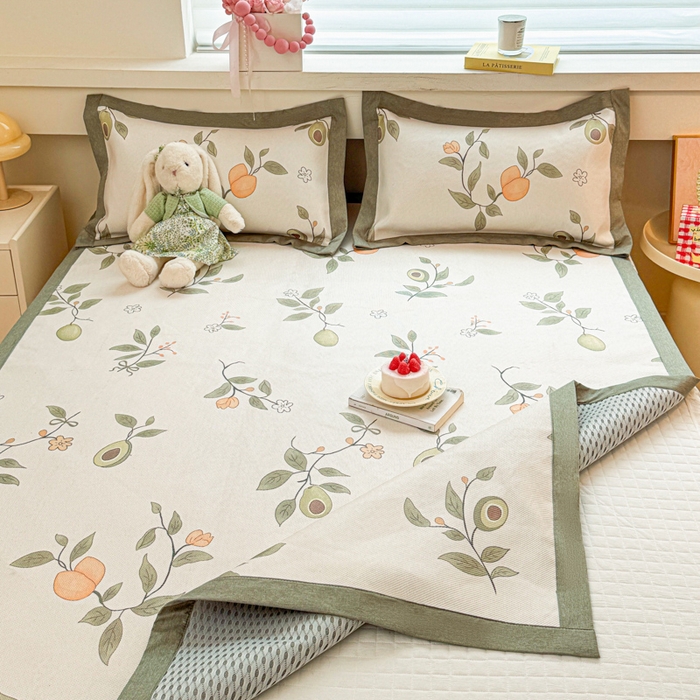 91家纺网 家纺一手货源 找家纺 迪乐妮 2025新款印花真冰藤冰凉席 牛油果