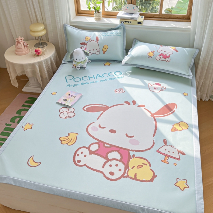 91家纺网 家纺一手货源 找家纺 博雅 2025新款三丽欧A类大版数码印花1200D冰丝凉席凉席席子 甜品帕恰狗