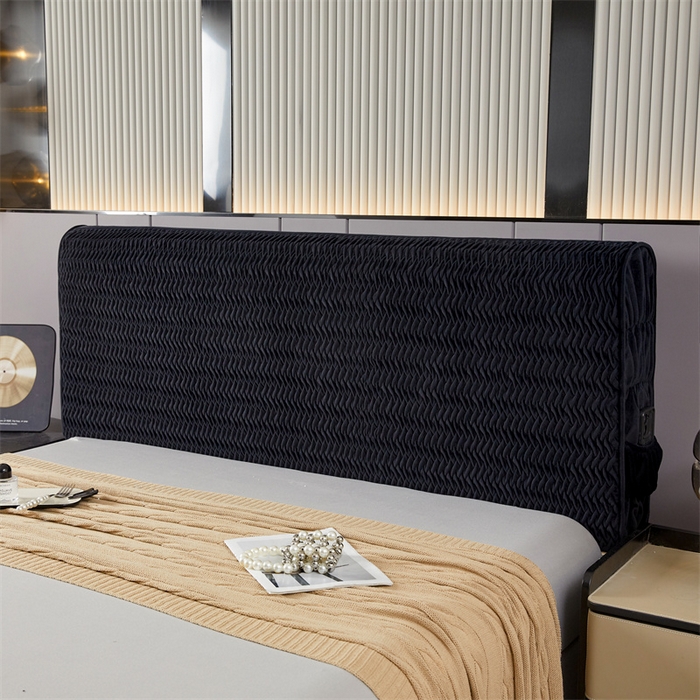 91家纺网 家纺一手货源 找家纺 情恒家纺 2025新款德芙绒工艺款全包床头罩 极简黑