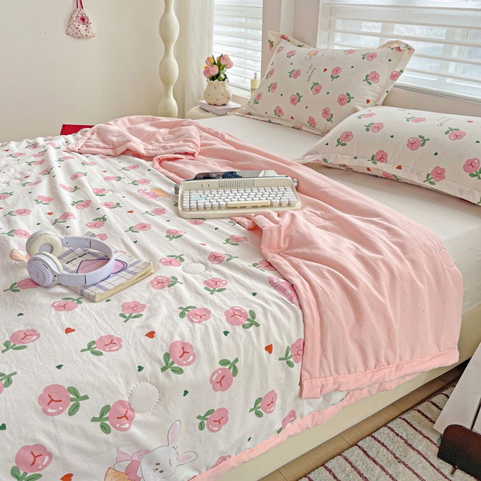 91家纺网 家纺一手货源 找家纺 富艺隆 2025新款水洗棉双层纱夏被 曼塔玫瑰