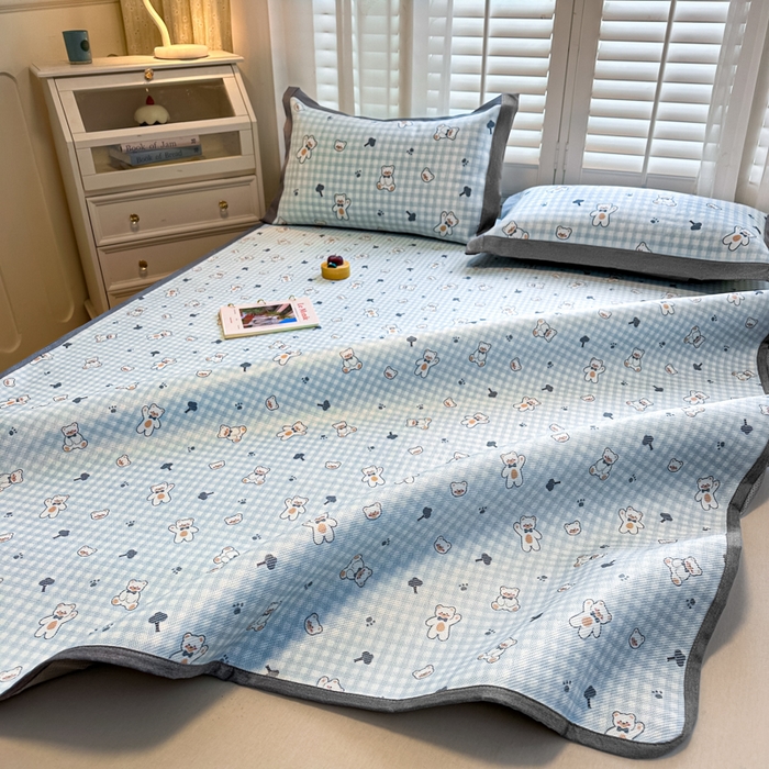 91家纺网 家纺一手货源 找家纺 迪乐妮 2025新款真冰藤印花床笠款凉席 baby熊