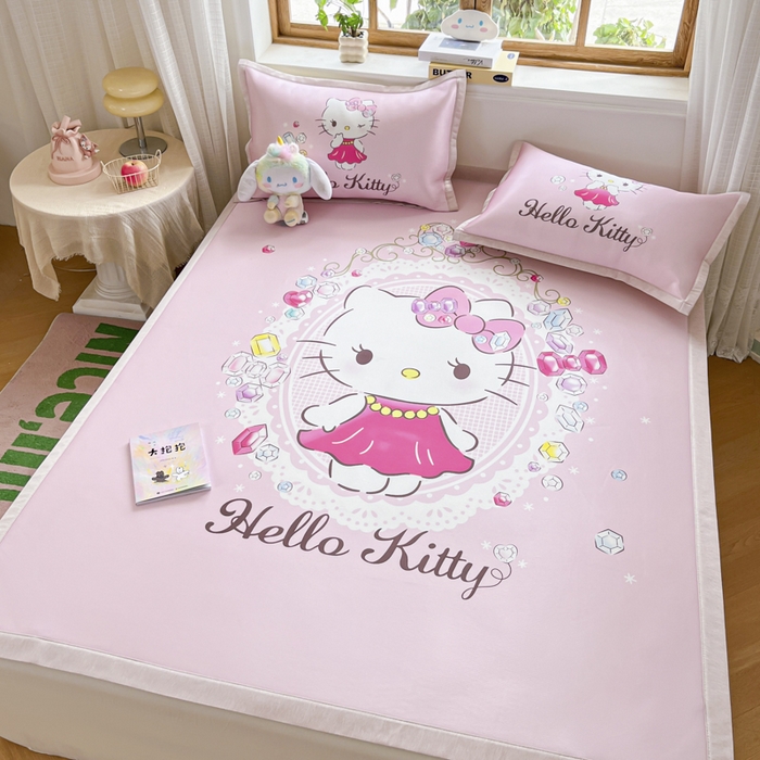 91家纺网 家纺一手货源 找家纺 博雅 2025新款三丽欧A类大版数码印花1200D冰丝凉席凉席席子 花花KT