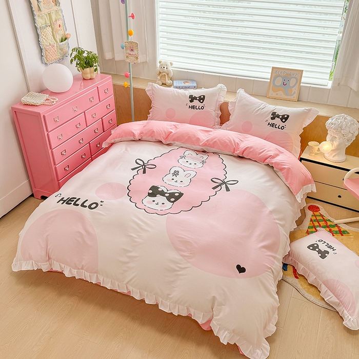 91家纺网 家纺一手货源 找家纺 玉元坊 2025新款全棉纯棉数码印花四件套 小萌兔