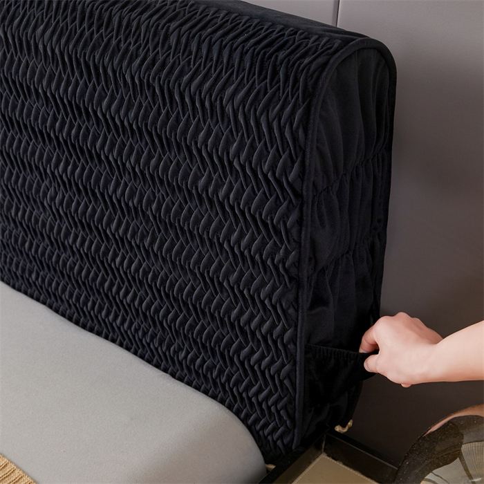 91家纺网 家纺一手货源 找家纺 情恒家纺 2025新款德芙绒工艺款全包床头罩 极简黑