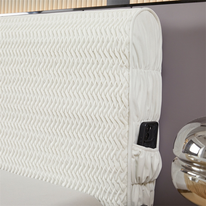 91家纺网 家纺一手货源 找家纺 情恒家纺 2025新款德芙绒工艺款全包床头罩 云朵白