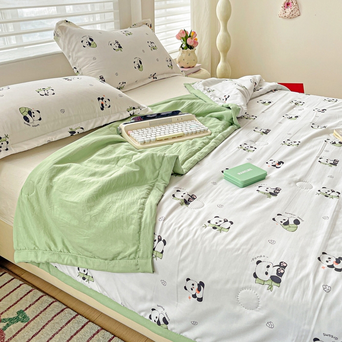 91家纺网 家纺一手货源 找家纺 富艺隆 2025新款水洗棉双层纱夏被 小熊猫