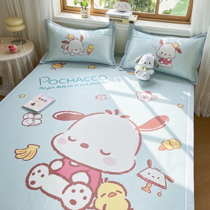 91家纺网 家纺一手货源 找家纺 博雅 2025新款三丽欧A类大版数码印花1200D冰丝凉席凉席席子 甜品帕恰狗