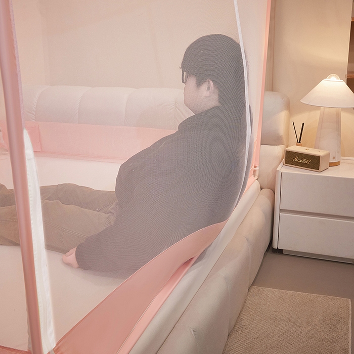 91家纺网 家纺一手货源 找家纺 冉美家纺  2025新款T+U门坐床蚊帐 夏茵-嫩粉