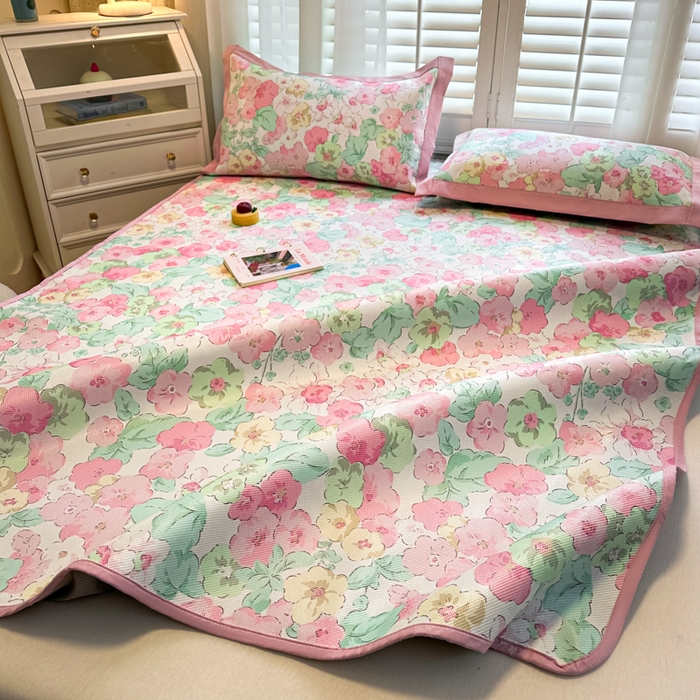 91家纺网 家纺一手货源 找家纺 迪乐妮 2025新款真冰藤印花床笠款凉席 繁花