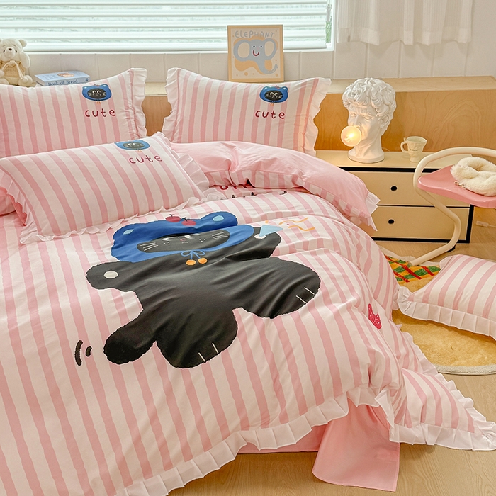 91家纺网 家纺一手货源 找家纺 玉元坊 2025新款全棉纯棉数码印花四件套 小黑猫