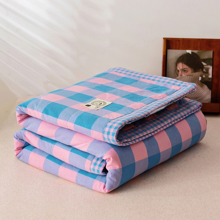 91家纺网 家纺一手货源 找家纺 鑫棉坊 2025新款全棉色织水洗棉A类棉花夏被可机洗空调被四件套床单枕套 福山