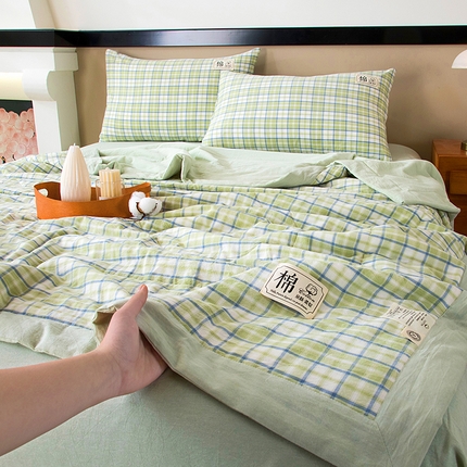2025新款新疆棉花被夏被100%里外全棉棉花夏被无印风全棉色织水洗棉夏凉被空调被春秋被单人可机洗 新芽