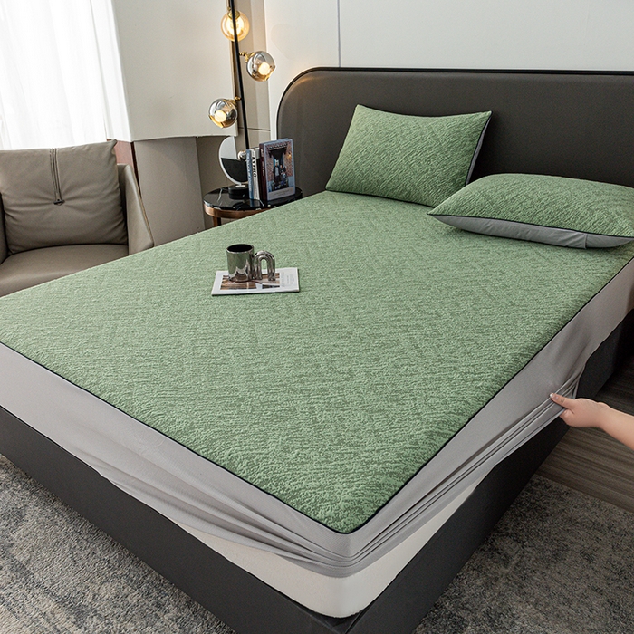 91家纺网 家纺一手货源 找家纺 锦罗绣 2025春夏新款PE中分子凉感提花软凉席席子 流金岁月-绿 床笠款