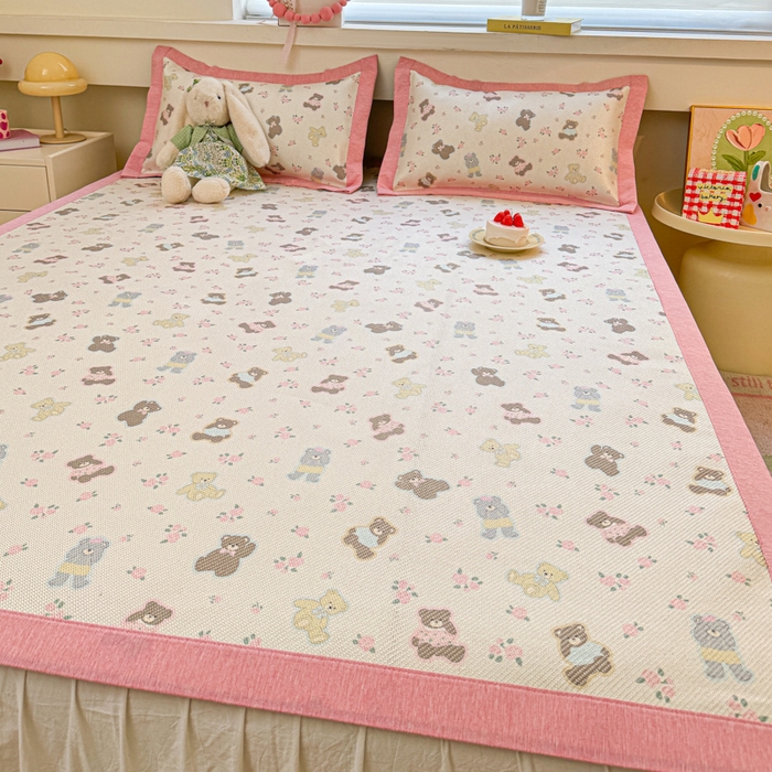 91家纺网 家纺一手货源 找家纺 迪乐妮 2025新款印花真冰藤冰凉席 小熊乐园