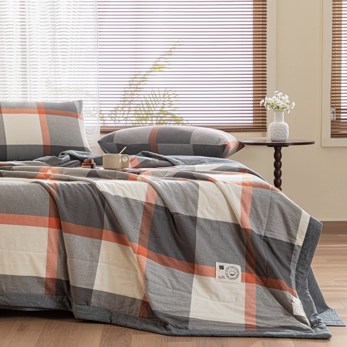 91家纺网 家纺一手货源 找家纺 鑫棉坊 2025新款全棉色织水洗棉A类棉花夏被可机洗空调被四件套床单枕套 柏林灰