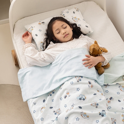 嗨生活 2025年 7A抗菌全棉双层纱夏被  纱布夏被盖毯  儿童夏被 幼儿园夏被 汽车乐园
