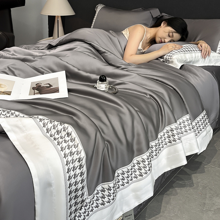 91家纺网 家纺一手货源 找家纺 露梦家纺 2025新款A类水洗真丝数码边莫兰迪系列夏被子被芯 莫兰迪-高级灰