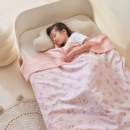 嗨生活 2025年 7A抗菌全棉双层纱夏被  纱布夏被盖毯  儿童夏被 幼儿园夏被 萌萌小兔