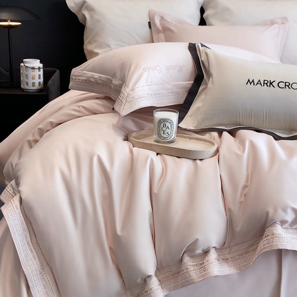 佳汐蓝2025新款清雅自然刺绣黄金棉系列四件套价格表券后不低于498/518元 微风情书-浅粉橘