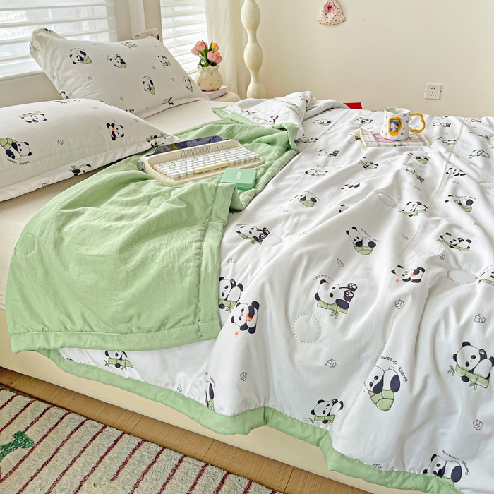 91家纺网 家纺一手货源 找家纺 富艺隆 2025新款水洗棉双层纱夏被 小熊猫