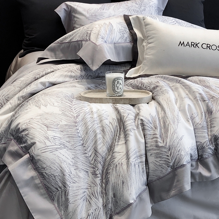 91家纺网 家纺一手货源 找家纺 佳汐蓝2025新款典雅诗意花卉全棉印花四件套券后不低于438/458元 烟火星辰-次元灰