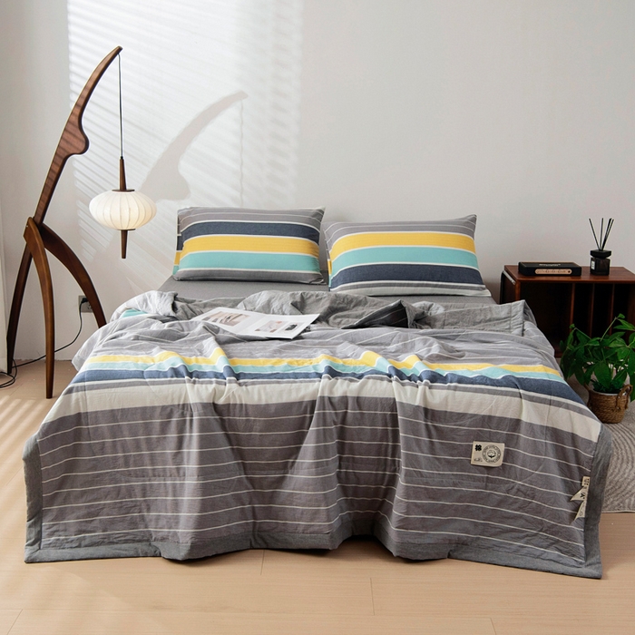 91家纺网 家纺一手货源 找家纺 鑫棉坊 2025新款全棉色织水洗棉A类棉花夏被可机洗空调被四件套床单枕套 洛克