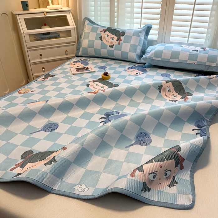 91家纺网 家纺一手货源 找家纺 迪乐妮 2025新款真冰藤印花床笠款凉席 吒儿