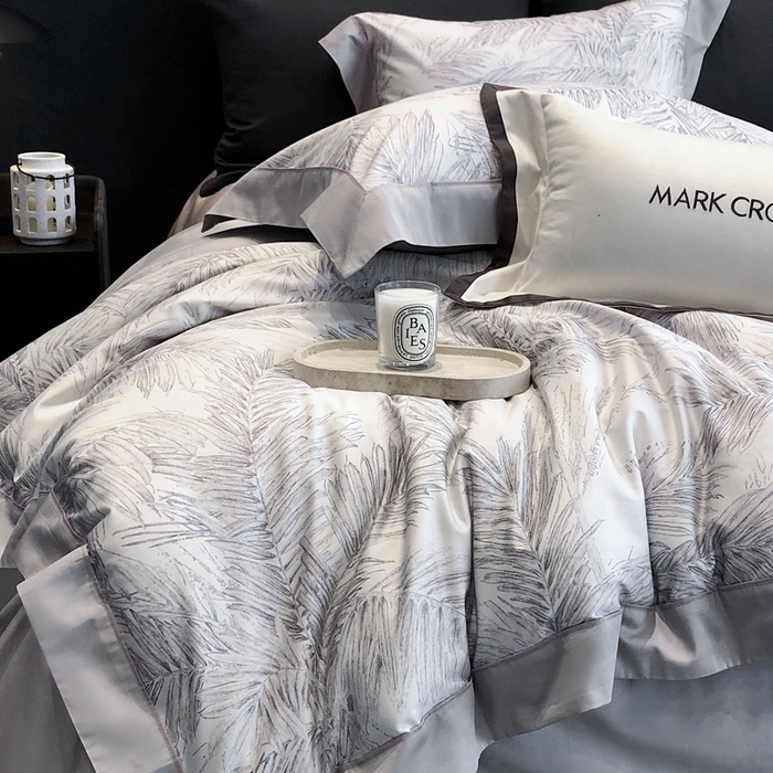 91家纺网 家纺一手货源 找家纺 佳汐蓝2025新款典雅诗意花卉全棉印花四件套券后不低于438/458元 烟火星辰-次元灰