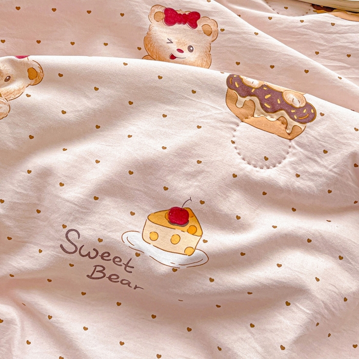 91家纺网 家纺一手货源 找家纺 富艺隆 2025新款水洗棉双层纱夏被 小熊甜饼