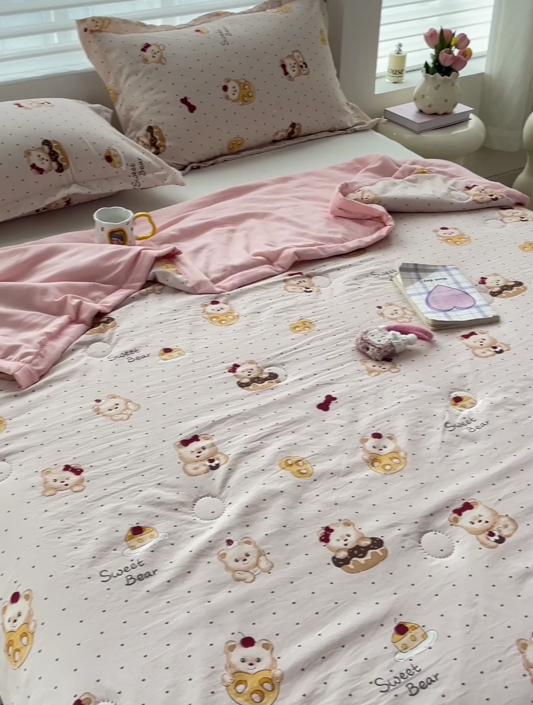 91家纺网 家纺一手货源 找家纺 富艺隆 2025新款水洗棉双层纱夏被 小熊甜饼