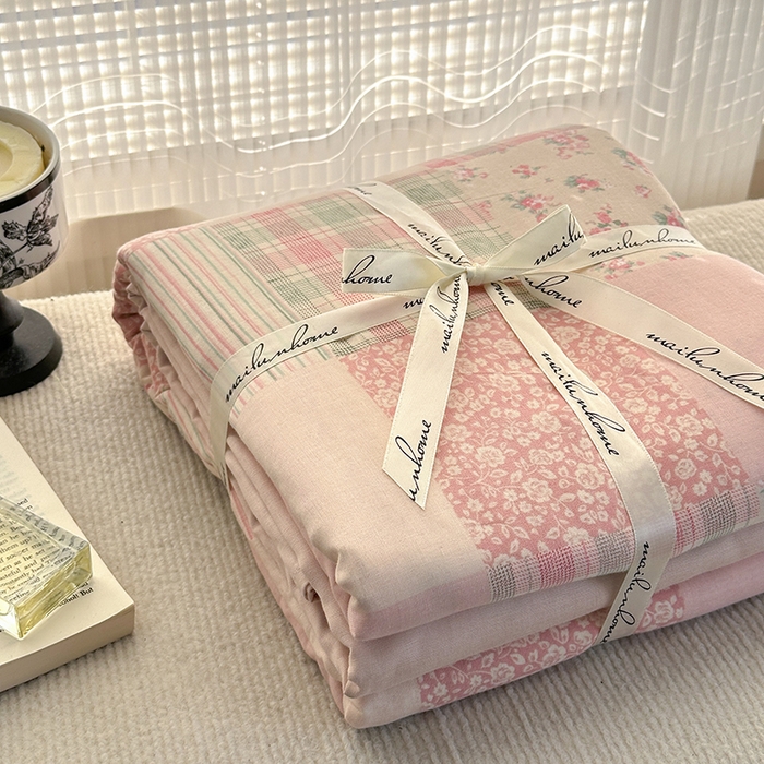 91家纺网 家纺一手货源 找家纺 麦伦家居 2025新款全棉有氧双层纱简约款系列四件套 百福