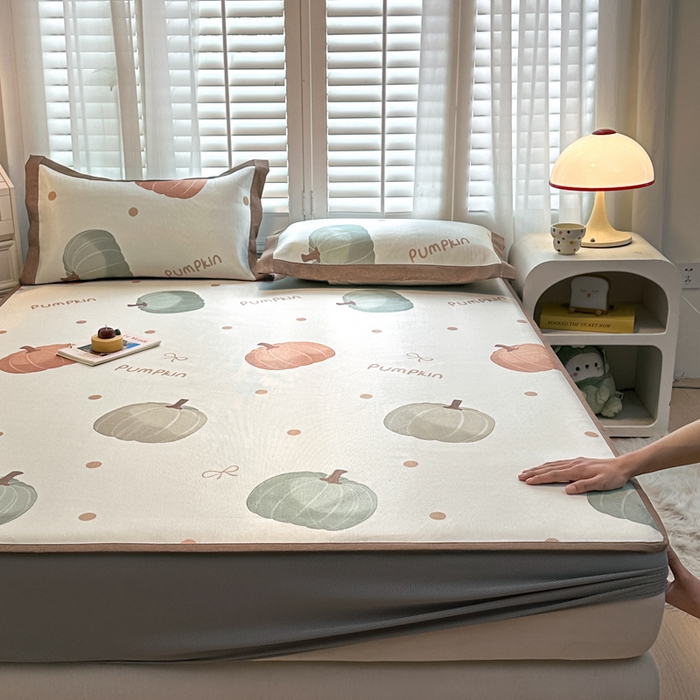 91家纺网 家纺一手货源 找家纺 迪乐妮 2025新款真冰藤印花床笠款凉席 南瓜