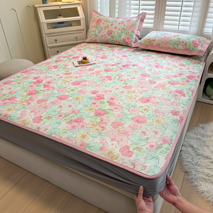 91家纺网 家纺一手货源 找家纺 迪乐妮 2025新款真冰藤印花床笠款凉席 繁花