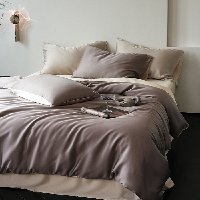 91家纺网 家纺一手货源 找家纺 简纯主义 2025新款60s兰精天丝纯色四件套 摩卡