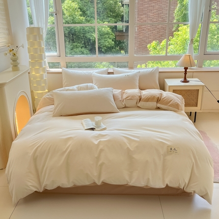 91家纺网 家纺一手货源 找家纺 （总）禧澜庭 2025新款纯棉全棉水洗棉斜纹无印风贴标四件套三件套