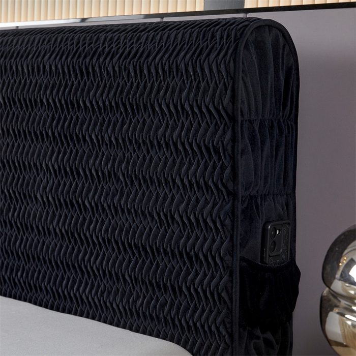 91家纺网 家纺一手货源 找家纺 情恒家纺 2025新款德芙绒工艺款全包床头罩 极简黑