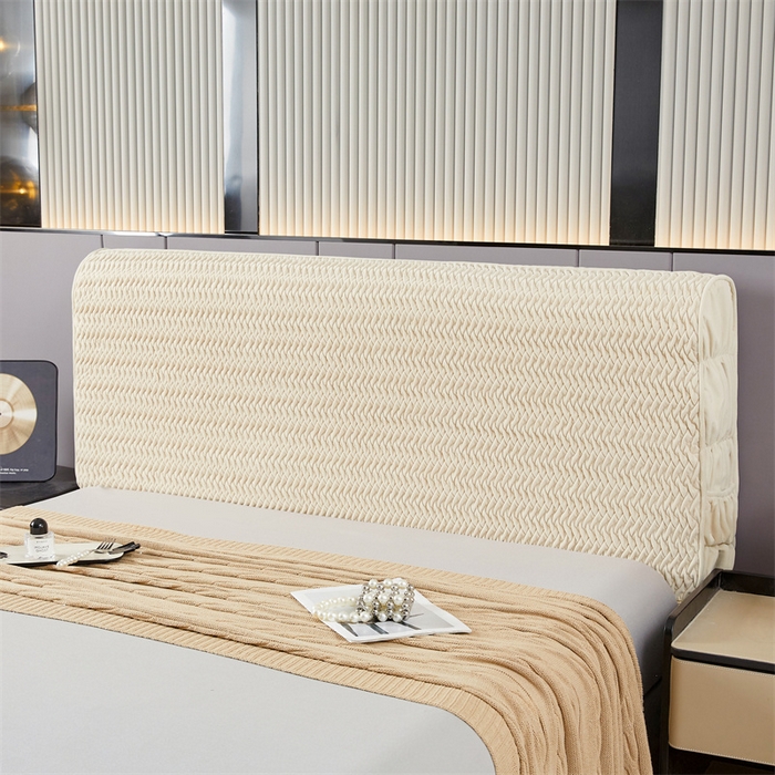 91家纺网 家纺一手货源 找家纺 情恒家纺 2025新款德芙绒工艺款全包床头罩 奶油白