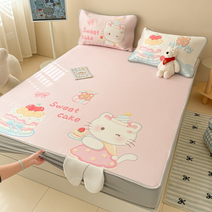 91家纺网 家纺一手货源 找家纺 慕尚家纺 2025新款凉感卡通工艺席床笠-Kitty猫