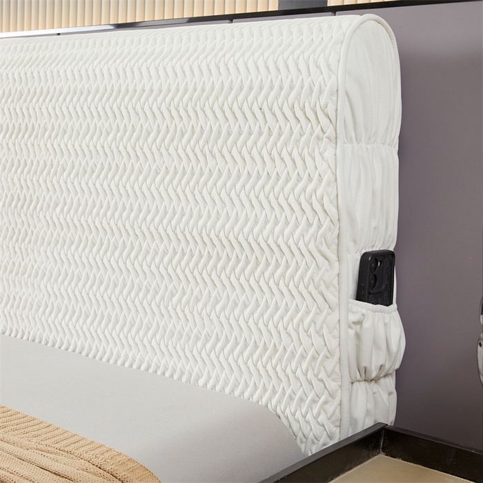 91家纺网 家纺一手货源 找家纺 情恒家纺 2025新款德芙绒工艺款全包床头罩 云朵白