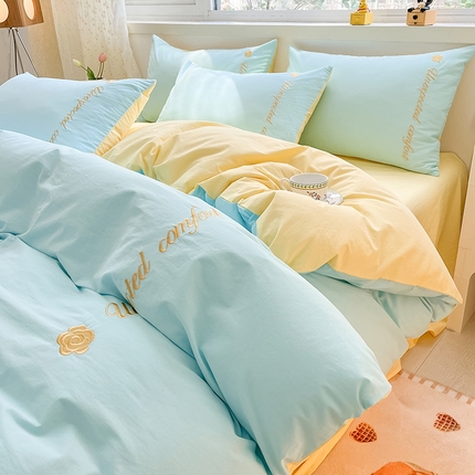 91家纺网 家纺一手货源 找家纺 （总）禧澜庭 2025新款纯棉全棉斜纹四件套刺绣绣花款春小清新三件套-幸运花