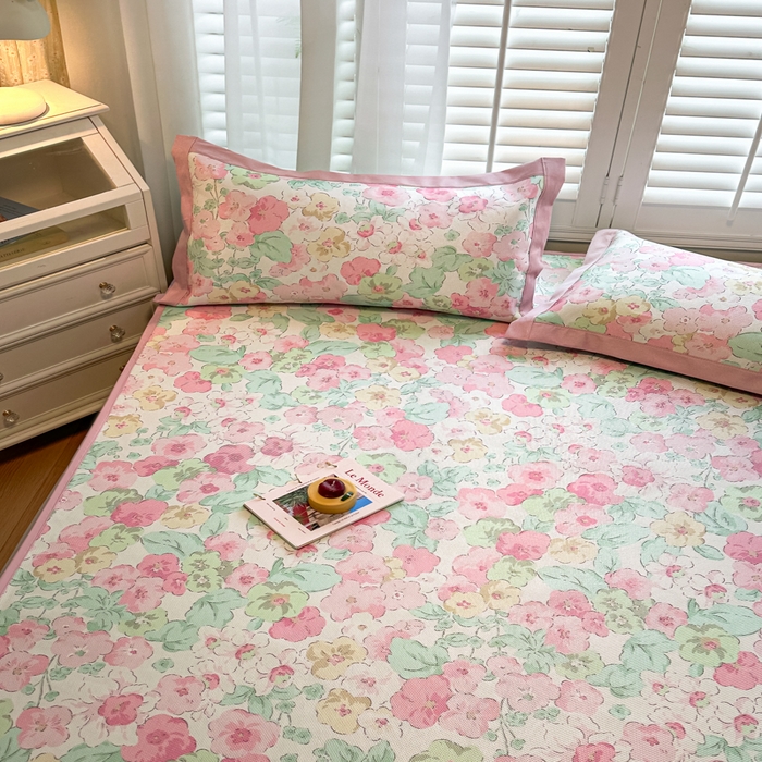 91家纺网 家纺一手货源 找家纺 迪乐妮 2025新款真冰藤印花床笠款凉席 繁花