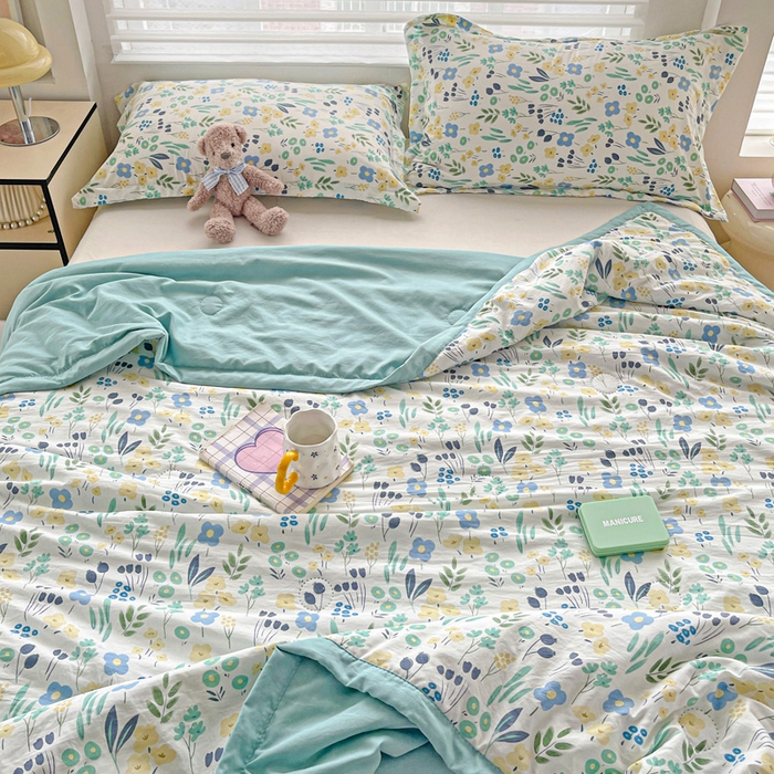 91家纺网 家纺一手货源 找家纺 富艺隆 2025新款水洗棉双层纱夏被 海岛清茶