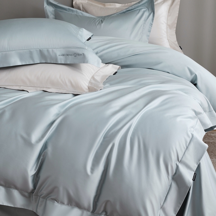 91家纺网 家纺一手货源 找家纺 佳汐蓝 2025新款奢简高支棉柔雾奢缎长绒棉四件套券后不低于628/648元 晴空蓝