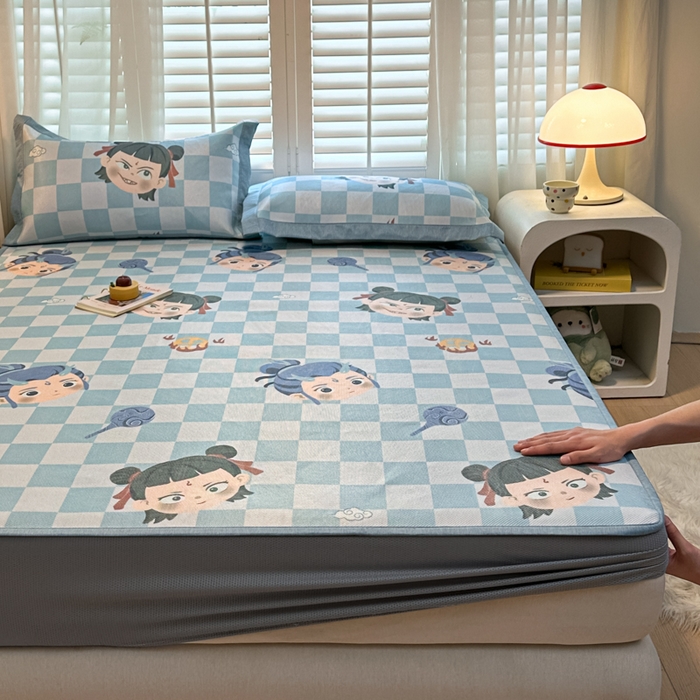 91家纺网 家纺一手货源 找家纺 迪乐妮 2025新款真冰藤印花床笠款凉席 吒儿