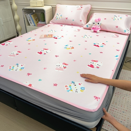 摩妮卡 2025新款小清新碳光冰丝软席床笠款单床笠三件套 凯蒂恋