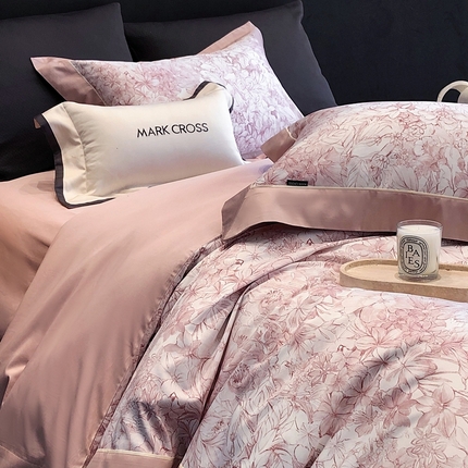 佳汐蓝2025新款典雅诗意花卉全棉印花四件套券后不低于438/458元 雾隐巴黎-霞光粉