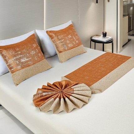安力森/诚臻酒店用品2025新款【定制款床尾巾不退不换】床尾巾纯色北欧轻奢高端简约民宿床上用品酒店床旗宾馆床搭巾定制 高精密棉麻双拼-浅棕