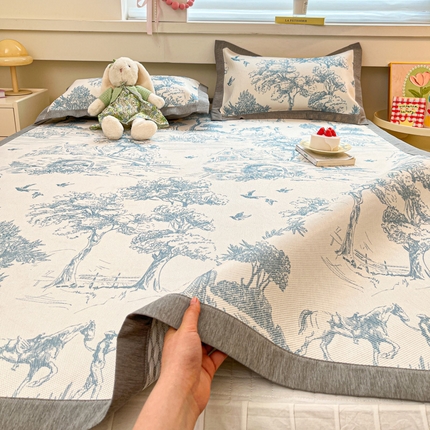 迪乐妮 2025新款印花真冰藤冰凉席 丛林间-蓝